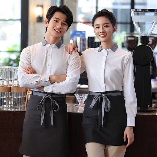 餐饮服务员工作服女长袖西餐厅蛋糕烘焙奶茶店火锅饭店秋冬装衬衣